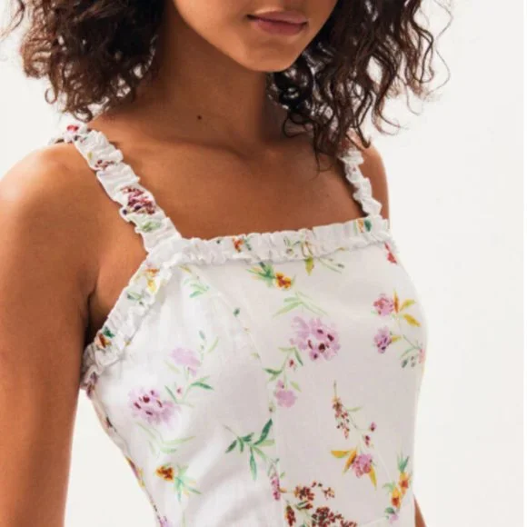 LA Hearts Linen Ruffle White Floral Spring Mini Dress - Picture 4 of 11